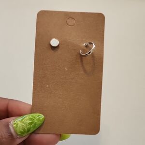 Silver Tone Open Hoop Earring and Stud Set - Silver